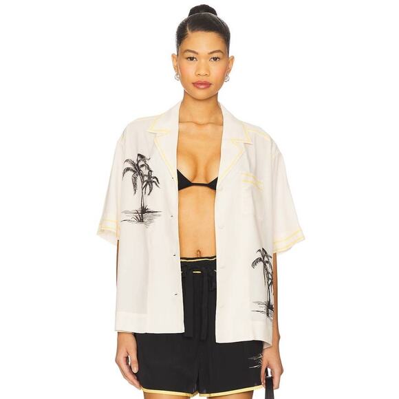 Zimmermann Short Sleeve Shirt in Cream Palm AU 0 US XS - Picture 3 of 4